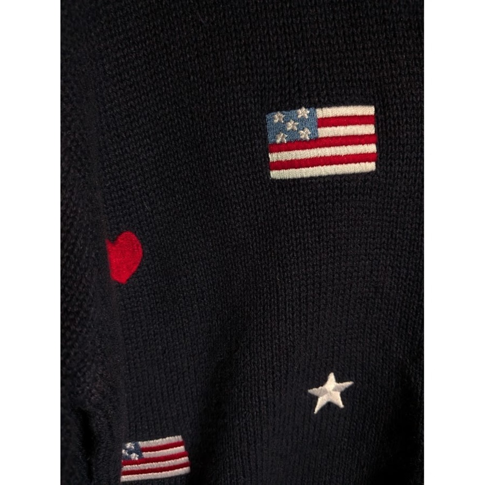 Quacker Factory Women Sweater M Patriotic Embroidered Heart Flag Star Classic - Picture 2 of 6